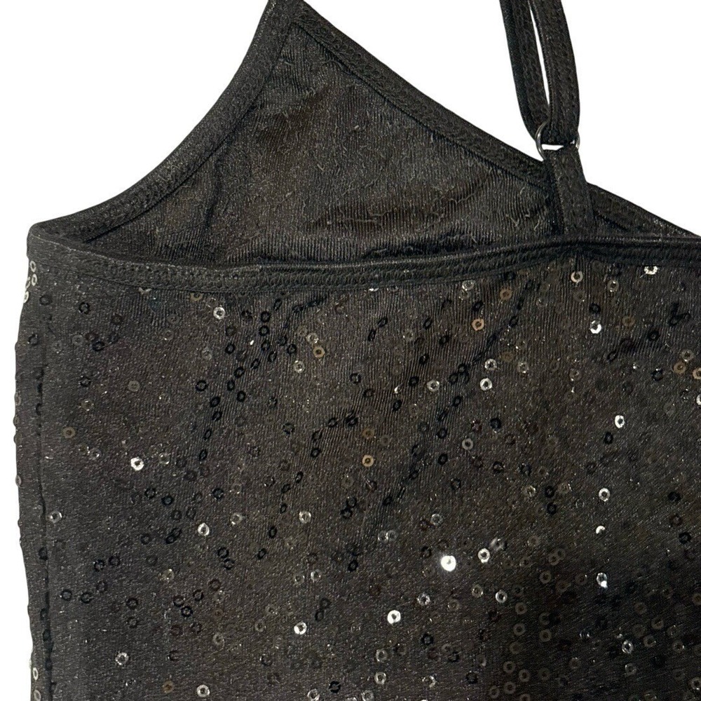 Y2K Black Sequin Cami Top Womens L Clubwear Party Going Out Indie Sleaze - Picture 5 of 8